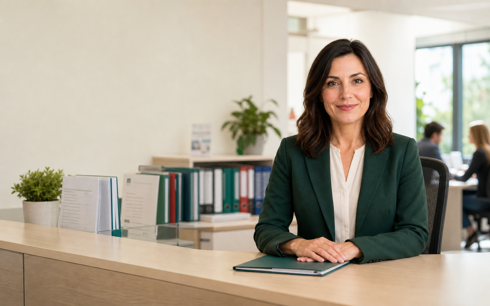 Lia seduta alla scrivania dell’Ufficio Vertenze CISL